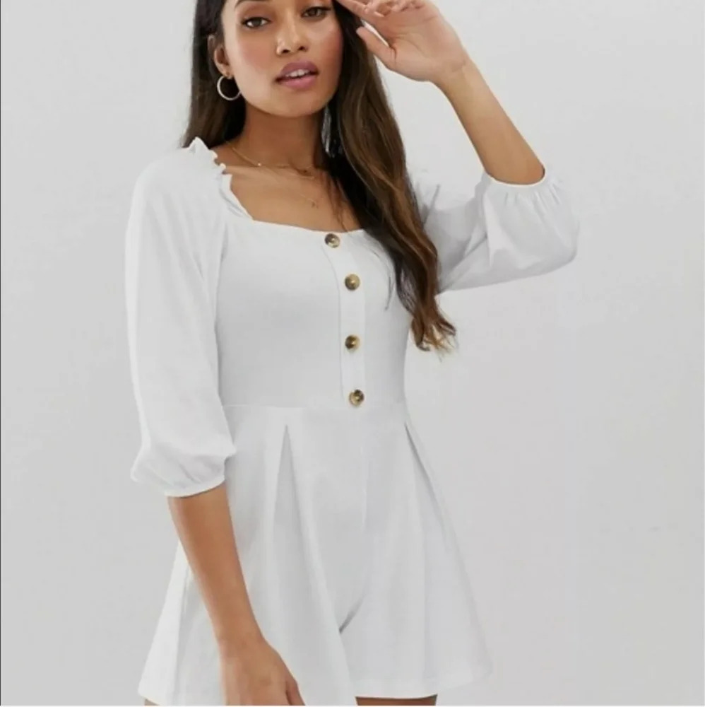 ASOS Ruffled Square Neck Button Front Short Romper - Picture 4 of 12
